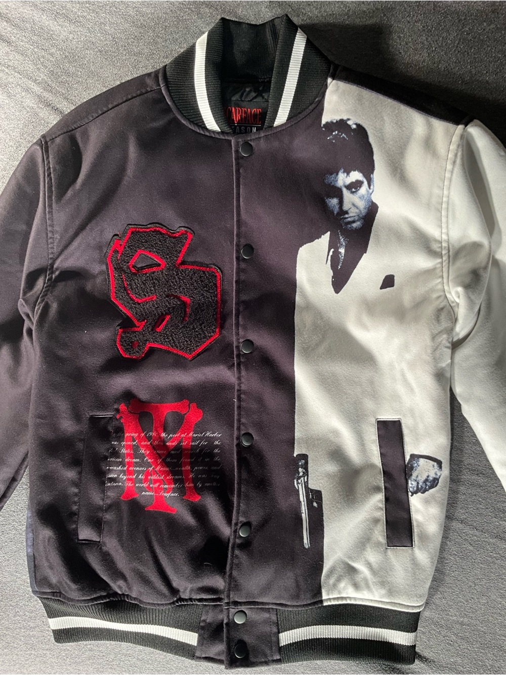 NWT Reason x Scarface Tony Montana Split Varsity Bomber Jacket